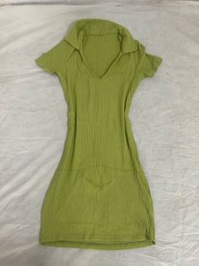 ribbed light green colour bodycon dress