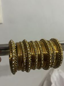 Stunning Golden Bangles with Crystal Embellishment
