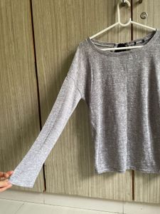 Bershka Grey Marled Long Sleeve Top