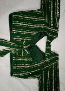 Elegant Sequin Embellished Green Blouse