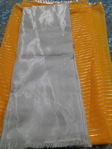 Yellow stripe Saree With Blouse Piece