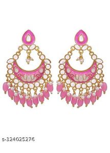 Pink Kundan Chandbali Earrings