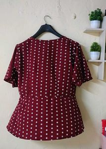 Maroon Polka Dot Tie-Up Top