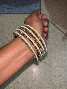 Colorful Stone &amp; Pearl Bangle Set 2.6 size