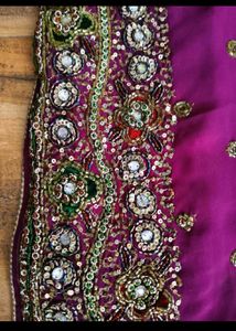 y2k purple handwork saree