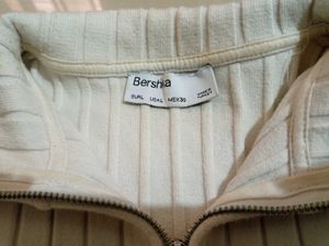 Bershka White Ribbed Knit Zip-Up Top