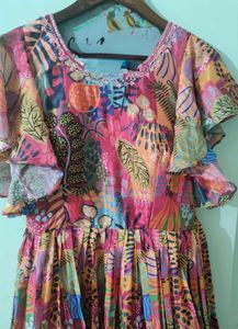 Beautiful Floral Gown With Belt