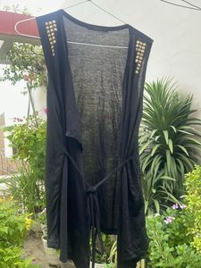 Black Studded Sleeveless Cardigan