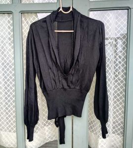 Black Cowl Neck Cropped Top