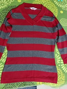 Red And Grey V-neck Sweatshirt