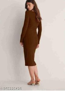 Elegant Brown Long Sleeve Midi Dress