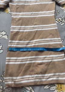 Beige Striped Bodycon Knit Dress | Size S-M