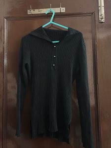 Black Ribbed Knit Top