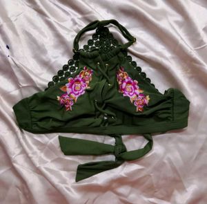 Floral Embroidered Bikini Top