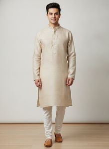 Men's Beige Textured Kurta