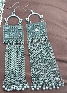Silver Oxidised Heavy Earrings