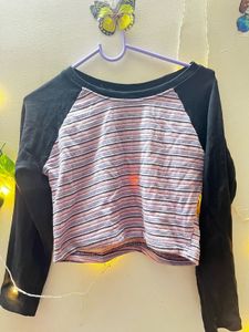 Korean kawaii Striped Long Sleeve Crop Top