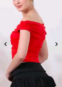 Red Off Shoulder Ruched Top
