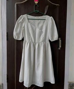 Urbanic White Puff Sleeve Square Neck Dress