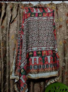 Embroidered Silk Dupatta with Mirror Work