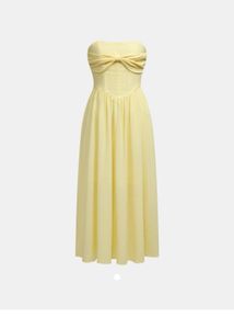 Savana Chic Strapless Yellow Midi Dress