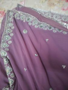 Purple Embroidered Saree with Blouse