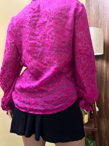 Vibrant Pink Textured Button-Up Shirt