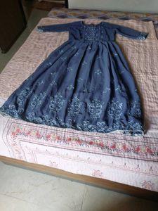 Elegant Embroidered grey maxi dress