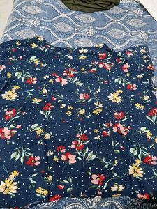 Navy Floral Print Button-Up Top