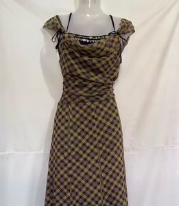y2kChic Plaid Draped Neckline Dress