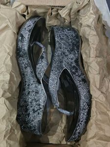 Shiny Silver Day Shoes Slides