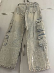 Acid Wash Baggy Fit Denim Cargo Pants