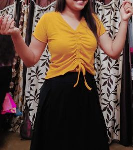 Mustard Tied Up Crop Top For Women