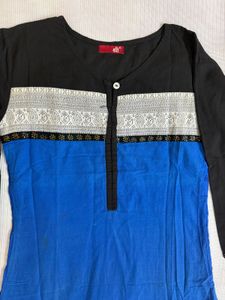 Blue &amp; Black Kurta with Lace Detail