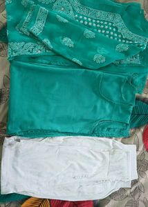 Teal chikankari Embroidered Kurta &amp;bottom Set