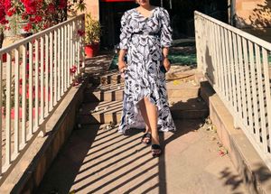 Stylish V-Neck Leaf Print Dress