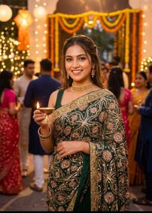 Stunning Emerald Green Embroidered Saree