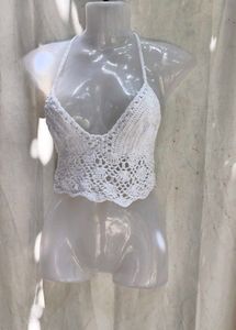 I. Crochet Halter Neck Crop Top