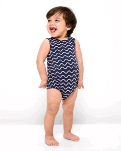 Cute Navy Wave Baby Romper