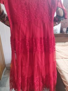 Tomato Red Net Anarkali Party Wear Gorgeous Suit (With Bottom+ Duppta)