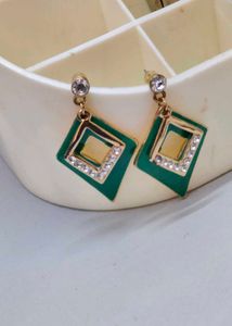 Elegant Green Diamond Drop Earrings