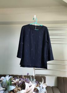 Navy Blue Patterned Blouse