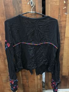 Boho Embroidered Black Top
