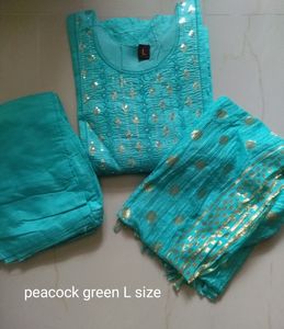 Cotton Silk Kurta Set With Dupatta L , Xl