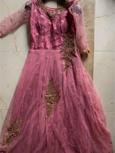 Pink &amp; Gold Embellished Anarkali