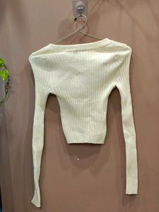 Cream Ribbed Button-Up top