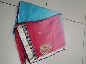 Designer Ombre Pink &amp; Blue Saree