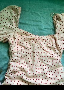 Pink Polka Dot Ruched Mini Dress