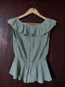 Green Striped Peplum Top
