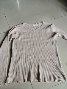 Ribbed V-Neck Long Sleeve koreanTop